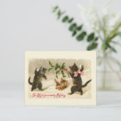 3匹の猫とヒイラギの枝 シーズンポストカード (スタンド正面)