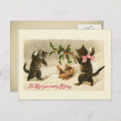 3匹の猫とヒイラギの枝 シーズンポストカード (正面/裏面)