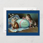 3匹の猫とビッグ・ブルー・イースターの卵 シーズンポストカード (正面/裏面)