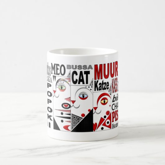 3匹の猫のマグ11oz。 、黒い赤い、白い コーヒーマグカップ (中央)