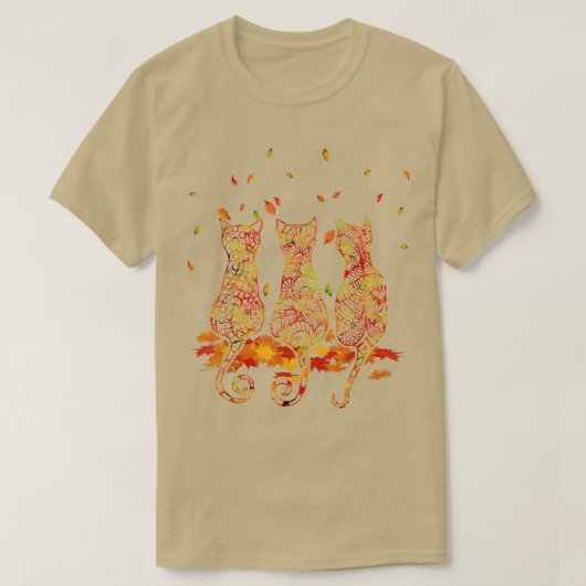 3匹の猫ハロー秋紅葉 Tシャツ (デザイン正面)