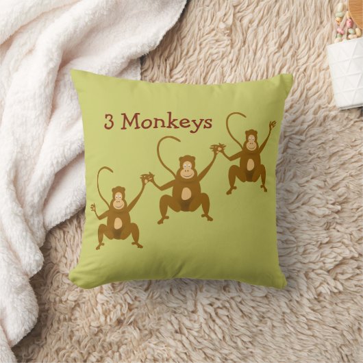 3匹の猿のかわいい漫画の動物園またはジャングル動物 クッション (ブランケット)