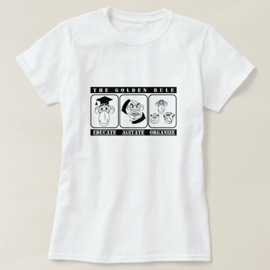 3匹の猿 教育 扇動 団結 Tシャツ (デザイン正面)