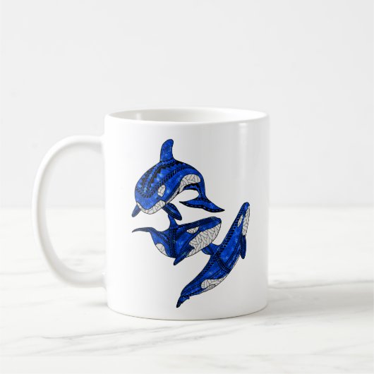 3匹の種族のシャチのポッド コーヒーマグカップ (左)