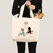 3匹の自転車猫 ラージトートバッグ (正面(商品))