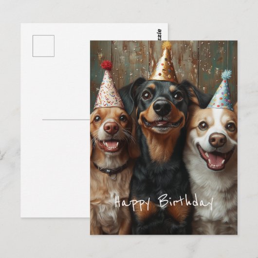 3匹の誕生日犬 ポストカード (正面/裏面)