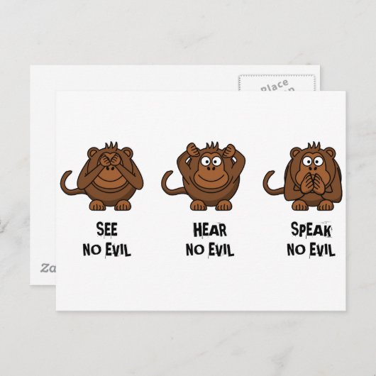 3匹の賢い猿 ポストカード (正面/裏面)