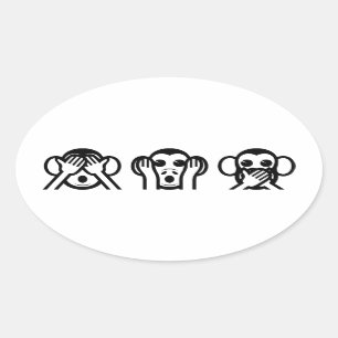 3匹の賢い猿Emoji 楕円形シール