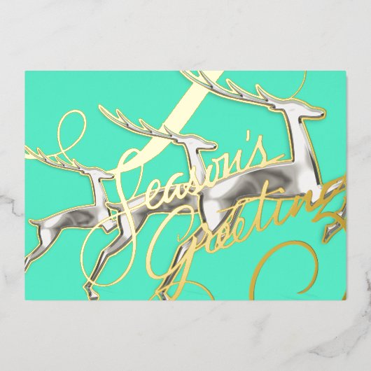 3匹の跳ねる鹿 アクアシルバー 箔シーズンカード (正面)