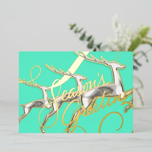 3匹の跳ねる鹿 アクアシルバー 箔シーズンカード (立ち正面)