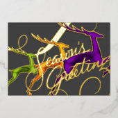 3匹の跳ねる鹿 グレー ライム オレンジ パープル 箔シーズンカード (正面)