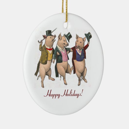 3匹の踊るブタのクリスマスのオーナメント セラミックオーナメント (右)