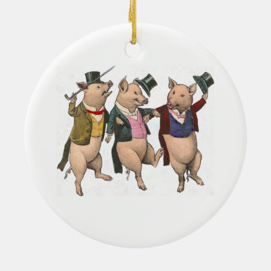 3匹の踊るブタのクリスマスのオーナメント セラミックオーナメント (裏面)