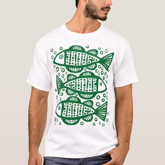 3匹の魚 – 森(緑) Tシャツ (正面)