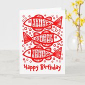 3匹の魚 – 赤 カード (黄色い花)