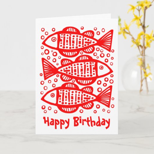 3匹の魚 – 赤 カード (黄色い花)