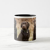 3匹の黒いラブラドル・レトリーバー犬 ツートーンマグカップ (中央)