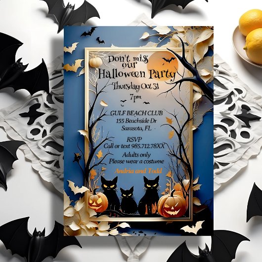 3匹の黒猫がハロウィンをお洒落不気味に 招待状