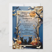 3匹の黒猫がハロウィンをお洒落不気味に 招待状 (正面)