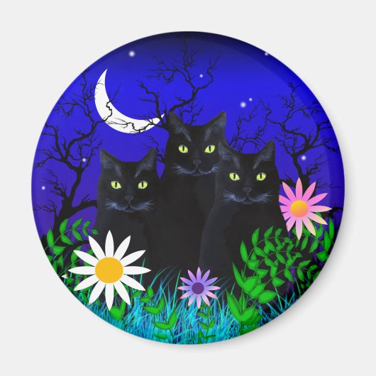 3匹の黒猫と夜磁石 マグネット (正面)