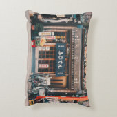 3台の自転車を前に置く建物 アクセントクッション (裏面(縦))