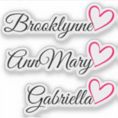 3名パーソナライズされた文字ピンク書道ハート シール (正面)