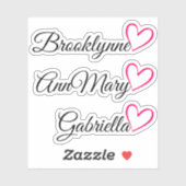 3名パーソナライズされた文字ピンク書道ハート シール (シート)