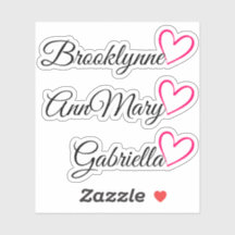 3名パーソナライズされた文字ピンク書道ハート