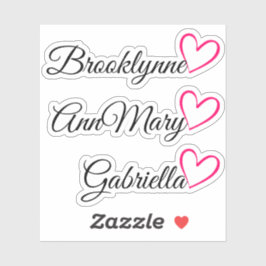3名パーソナライズされた文字ピンク書道ハート シール