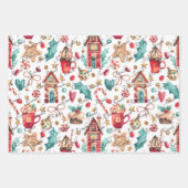 3名可愛いクリスマス雪だるま&スイーツ ラッピングペーパーシート (正面3)