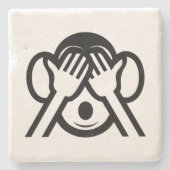 3名猿みづる見ざる不吉な絵文字を見る ストーンコースター (正面)