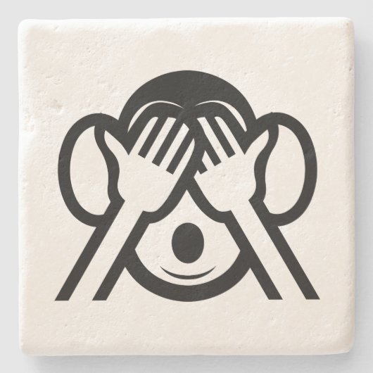 3名猿みづる見ざる不吉な絵文字を見る ストーンコースター (正面)