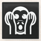 3名猿キカザル聞かざる悪い絵文字を聞かない ガラスコースター (正面)