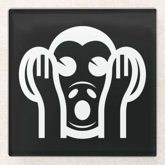 3名猿キカザル聞かざる悪い絵文字を聞かない ガラスコースター (正面)