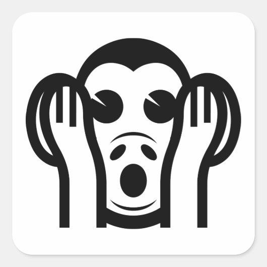 3名猿キカザル聞かざる悪い絵文字を聞かない スクエアシール (正面)