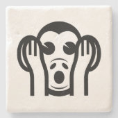 3名猿キカザル聞かざる悪い絵文字を聞かない ストーンコースター (正面)