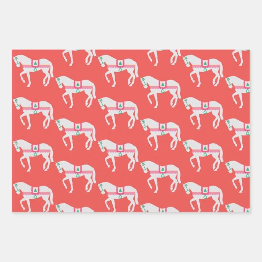 3名門私立校風ののクリスマス馬セット ラッピングペーパーシート (正面3)