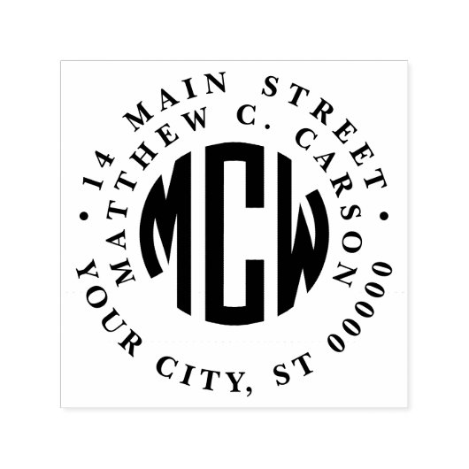 3名門私立校風のイニシャル円モノグラム額住所 セルフインキングスタンプ (デザイン)