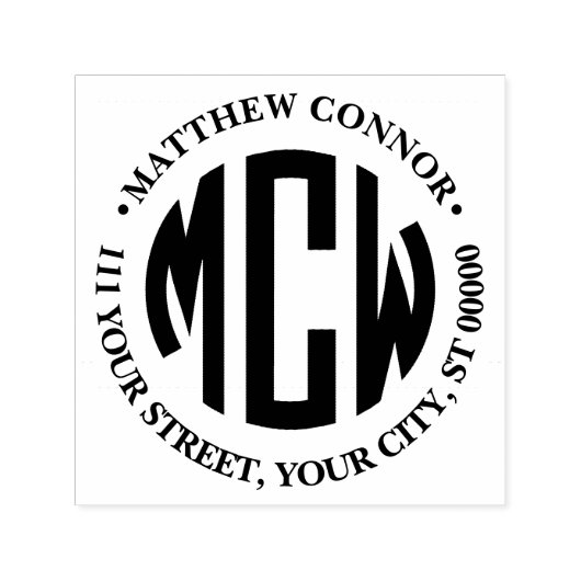 3名門私立校風のイニシャル円モノグラム額住所 セルフインキングスタンプ (デザイン)