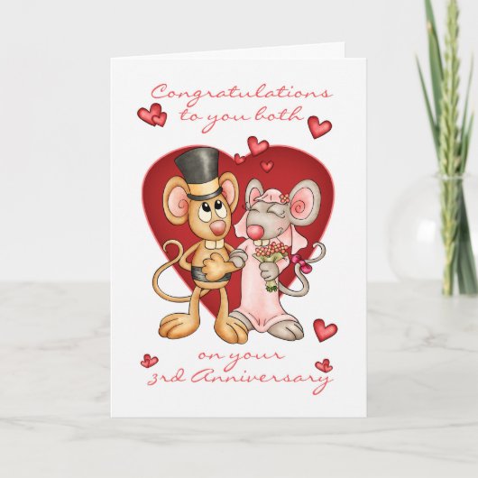 3周年おめでとう -かわいいねずみの記念日 カード (正面)
