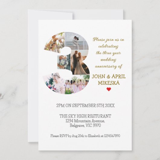 3周年オリジナル写真ウェディングアニバーサリー 招待状 (正面)