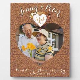 3周年レザー結婚記念日写真ハート フォトプラーク