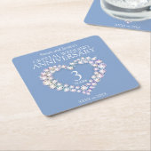 3周年結婚ハートラカスタムイトブルー スクエアペーパーコースター (アングル)
