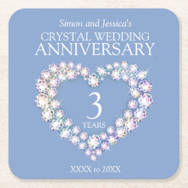 3周年結婚ハートラカスタムイトブルー スクエアペーパーコースター