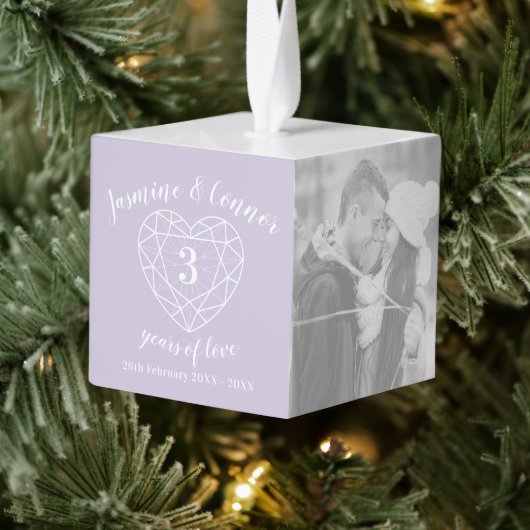 3周年結婚記念写真カスタム結晶 キューブオーナメント (ツリー)