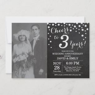 3周年結婚記念日 黒板 ブラック シルバー 招待状