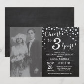 3周年結婚記念日 黒板 ブラック シルバー 招待状 (正面/裏面)