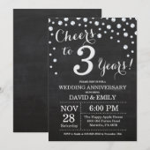 3周年結婚記念日 黒板 ブラック シルバー 招待状 (正面/裏面)