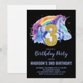 3周年虹色ユニコーン誕生日招待状 招待状 (正面/裏面)