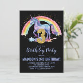 3周年虹色ユニコーン誕生日招待状 招待状 (スタンド正面)